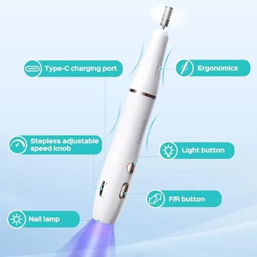 COSLUS C41 Cordless Nail Drill with Flash Cure Lamp | 77.1g (2.7oz) Portable Electric Nail File for Acrylic Gel Dip Powder Nails thumbnail 6