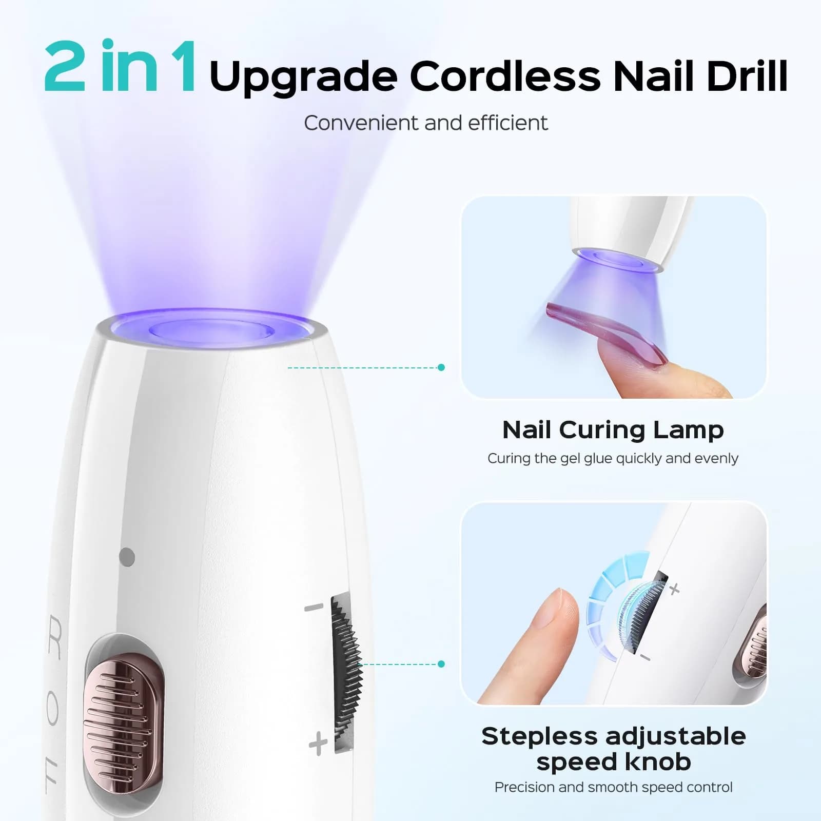 COSLUS C41 Cordless Nail Drill with Flash Cure Lamp - Light White | 2-in-1 Electric Nail File & Curing Lamp - view 2