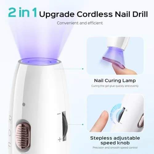 COSLUS C41 Cordless Nail Drill with Flash Cure Lamp | 77.1g (2.7oz) Portable Electric Nail File for Acrylic Gel Dip Powder Nails thumbnail 2