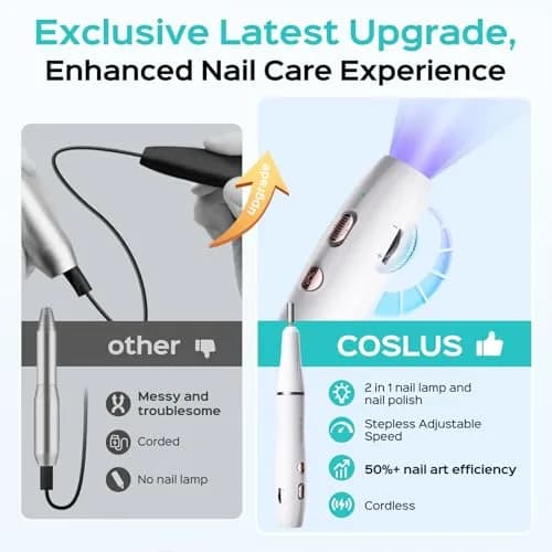 COSLUS C41 Cordless Nail Drill with Flash Cure Lamp | 77.1g (2.7oz) Portable Electric Nail File for Acrylic Gel Dip Powder Nails thumbnail 3