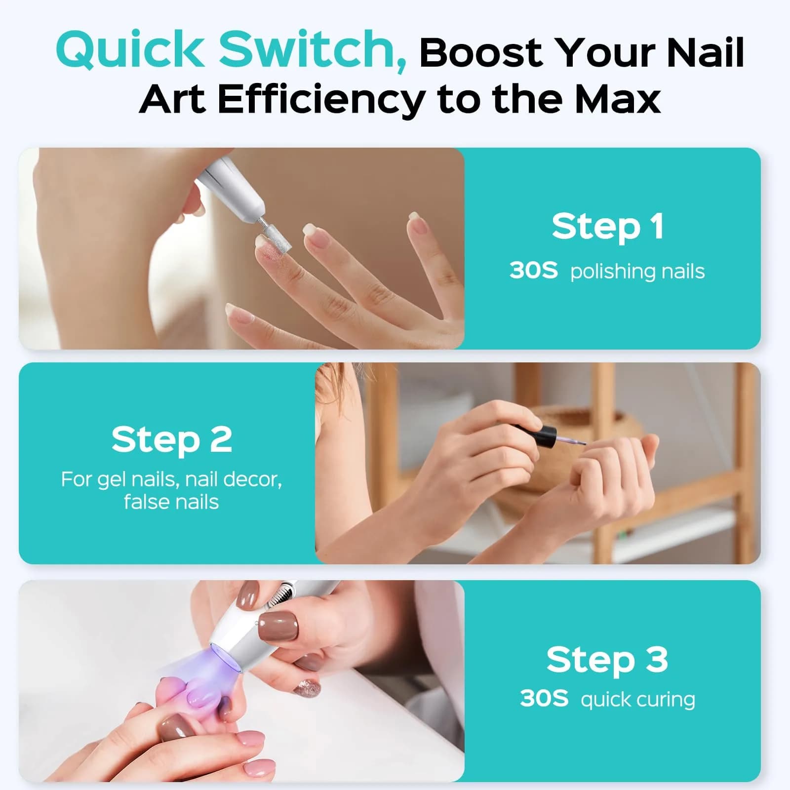 COSLUS C41 Cordless Nail Drill with Flash Cure Lamp - Light White | 2-in-1 Electric Nail File & Curing Lamp - view 4