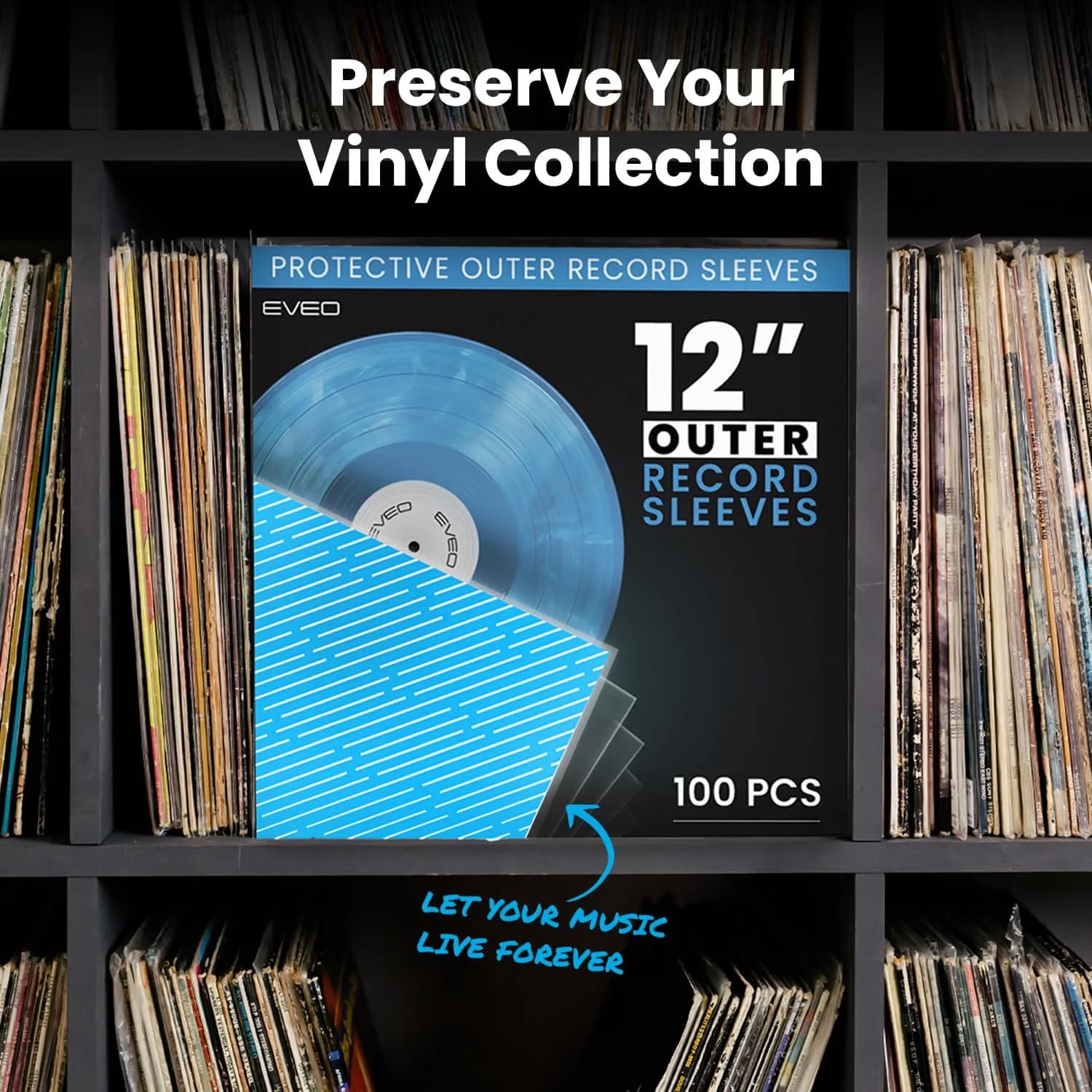 EVEO Crystal Clear Outer Vinyl Record Sleeves 3 Mil 32.9cm (12.75") | Archival Standard Protection for LPs - view 7