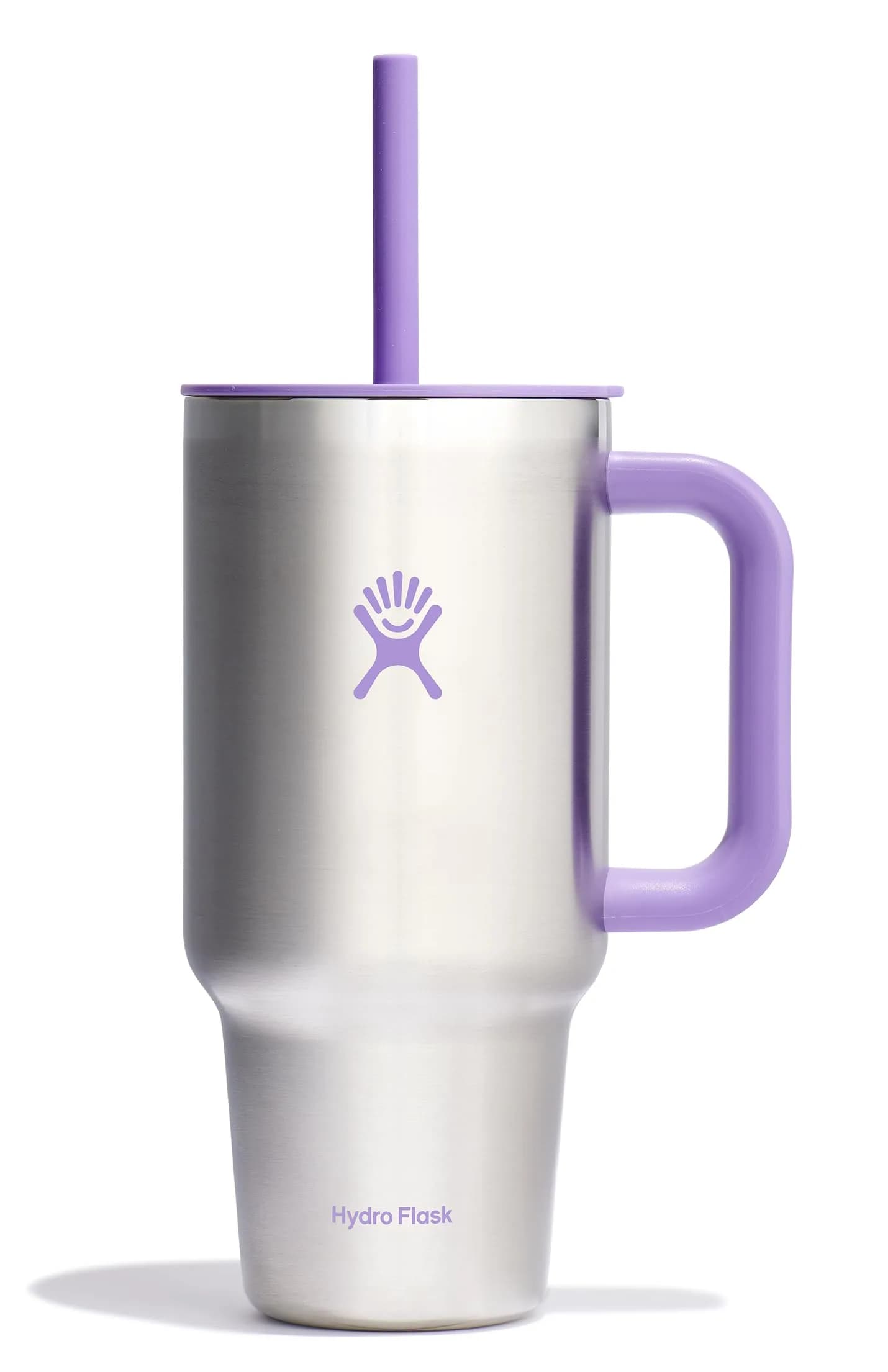 Hydro Flask Travel Tumbler with Handle, Lid and Straw - Insulated Stainless Steel 946ml (32 Oz) Violet | Keeps Drinks Cold for Hours — Stainless Steel Violet