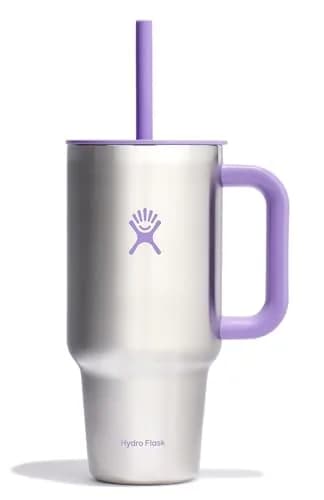 Hydro Flask Travel Tumbler with Handle, Lid and Straw - Insulated Stainless Steel 946ml (32 Oz) Violet | Keeps Drinks Cold for Hours thumbnail 1