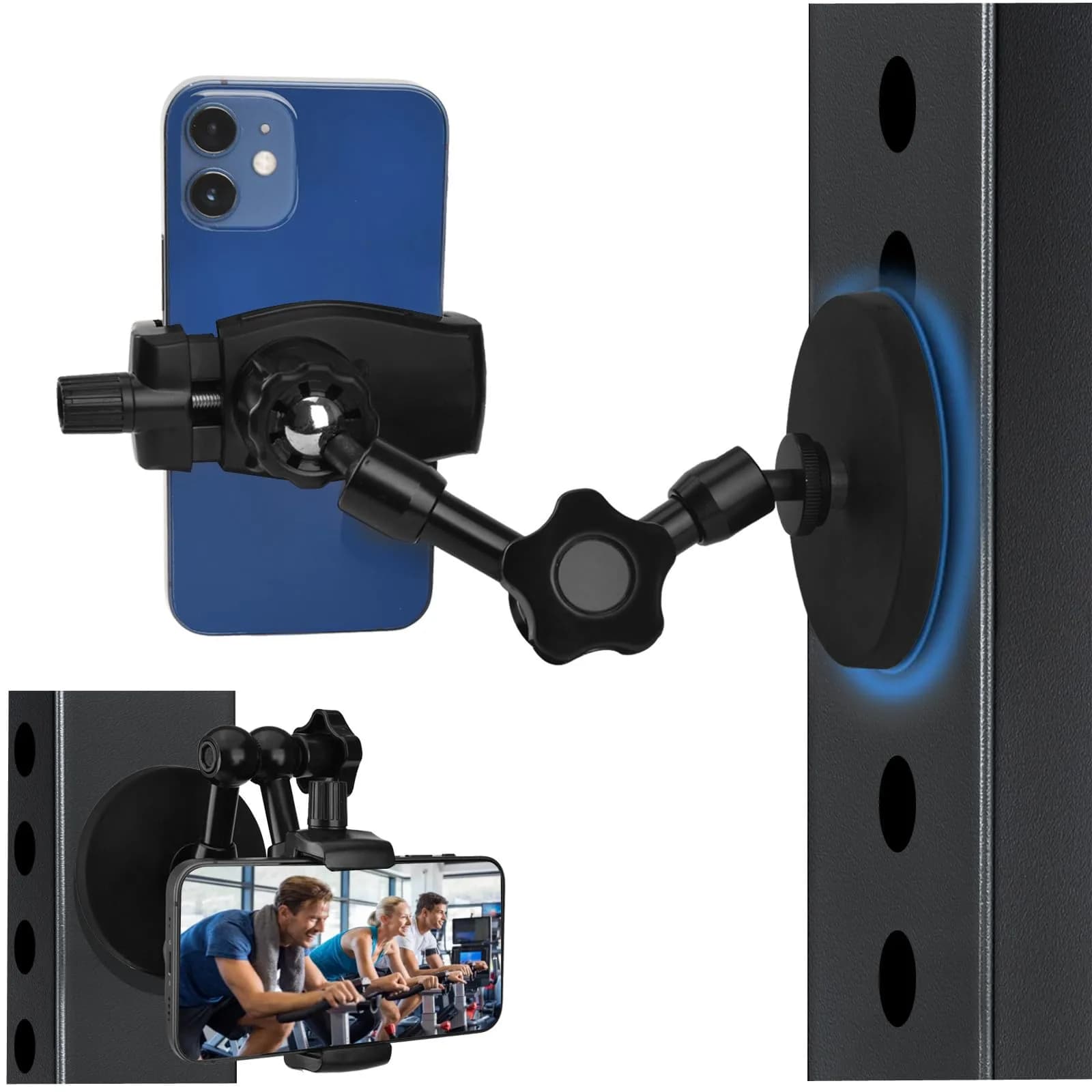 HOYXUN Magnetic Phone Holder for Gym, Heavy Duty 360° Adjustable Metal Arm | Strong Magnet & Multi-Angle Support