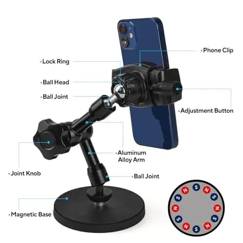 HOYXUN Magnetic Phone Holder for Gym, Heavy Duty 360° Adjustable Metal Arm | Strong Magnet & Multi-Angle Support thumbnail 2