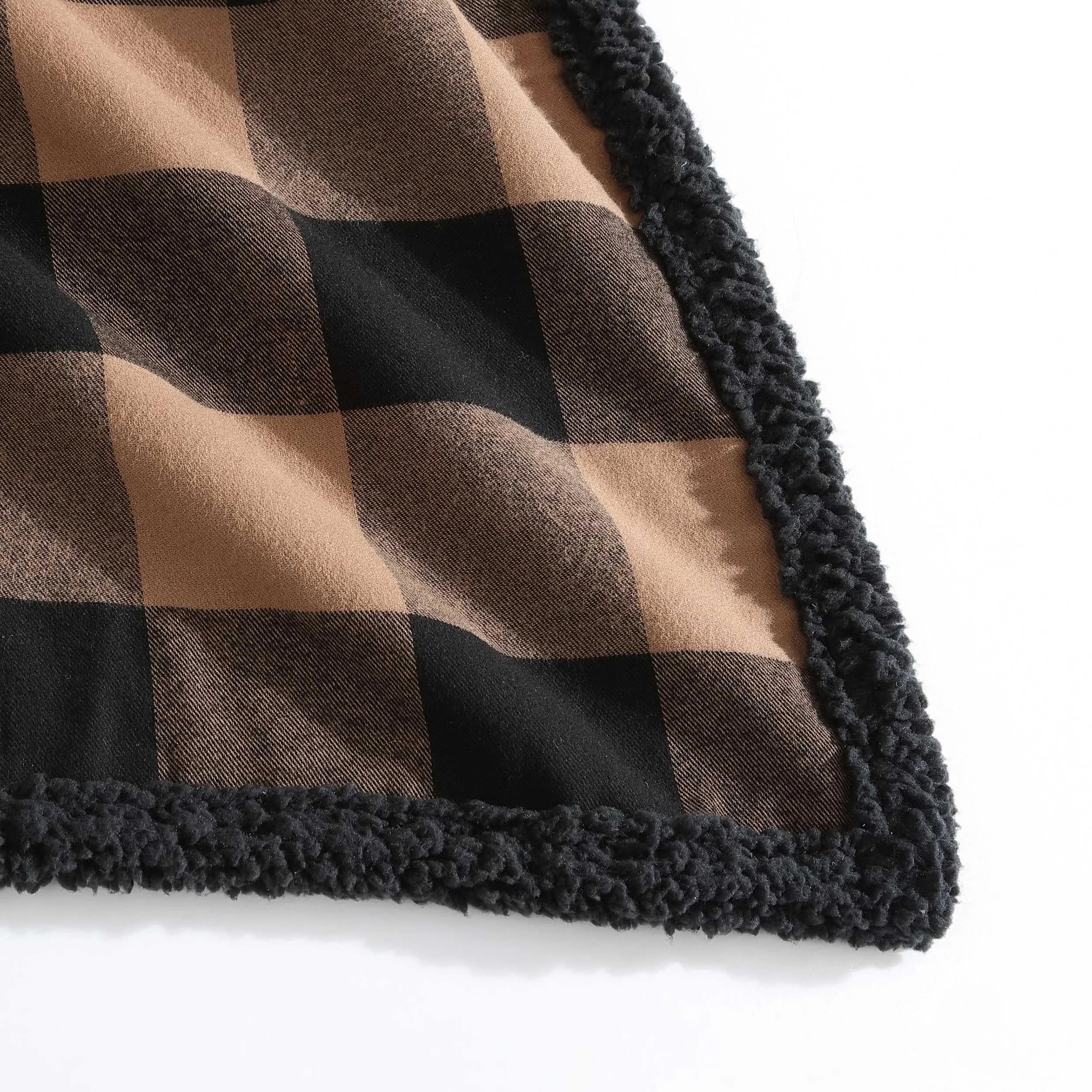 Eddie Bauer Brushed Fleece & Plush Sherpa Throw Blanket 127cm x 152cm (50" x 60") | Cozy Cabin Plaid Beige for Couch & Bed - view 5