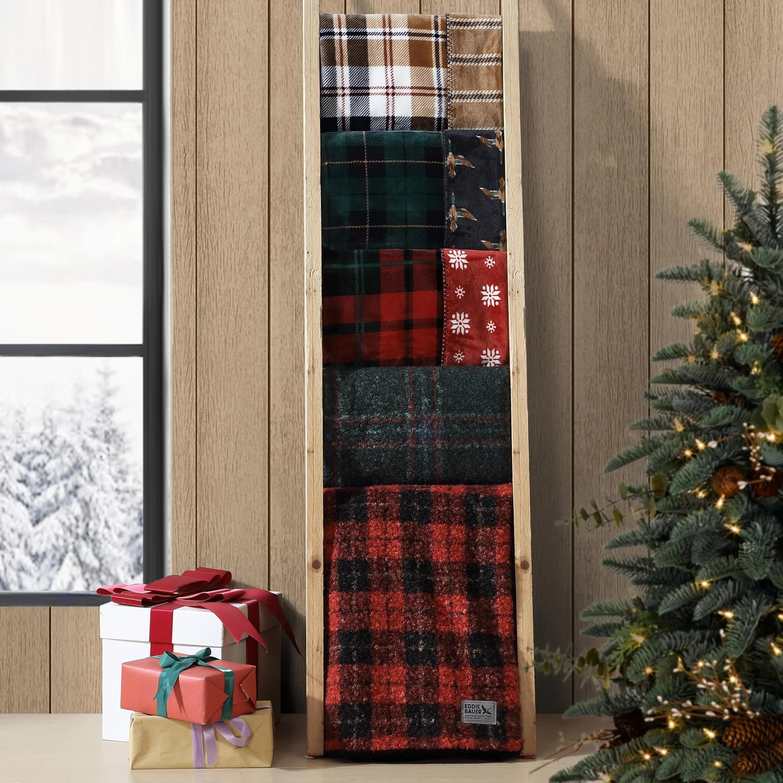 Eddie Bauer Brushed Fleece & Plush Sherpa Throw Blanket 127cm x 152cm (50" x 60") | Cozy Cabin Plaid Beige for Couch & Bed - view 6
