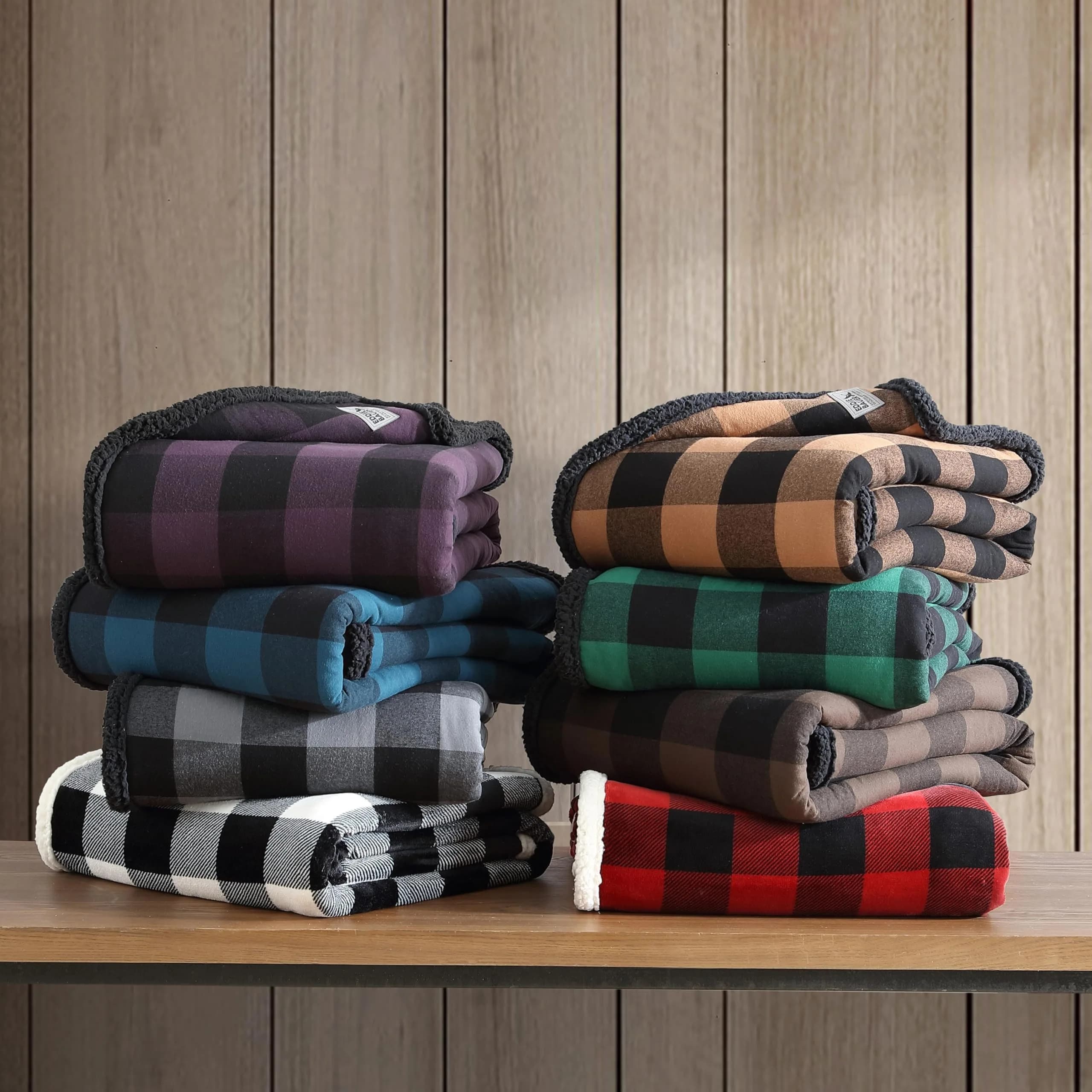 Eddie Bauer Brushed Fleece & Plush Sherpa Throw Blanket 127cm x 152cm (50" x 60") | Cozy Cabin Plaid Beige for Couch & Bed - view 7