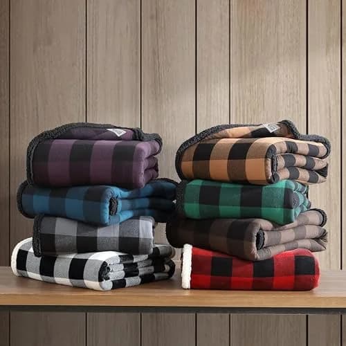 Eddie Bauer Brushed Fleece & Plush Sherpa Throw Blanket 127cm x 152cm (50" x 60") | Cozy Cabin Plaid Beige for Couch & Bed thumbnail 7
