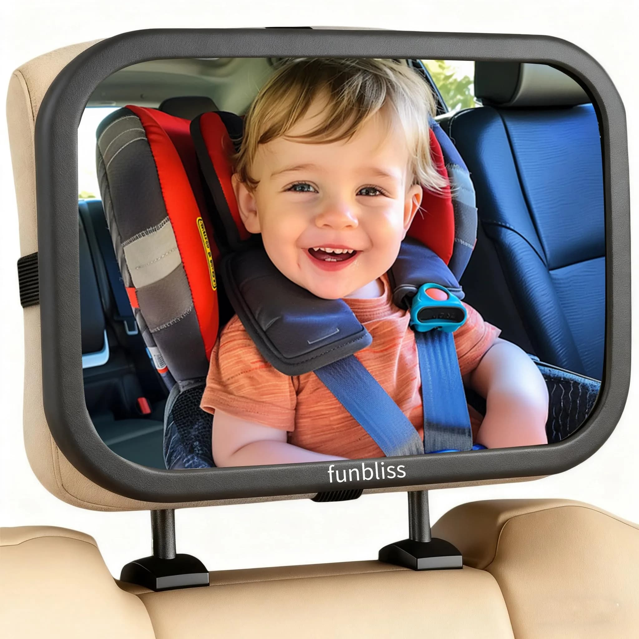 funbliss Baby Car Mirror for Rear Facing Seat | Clear Wide View, 360° Rotation, Shatterproof Acrylic — 18 cm x 25 cm x 4 cm