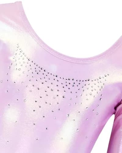 Gogokids Girls Long Sleeve 3 Pcs Gymnastics Leotard Set with Shorts | Sparkling Rhinestones, Breathable Polyester & Spandex, Age 3-12 thumbnail 3