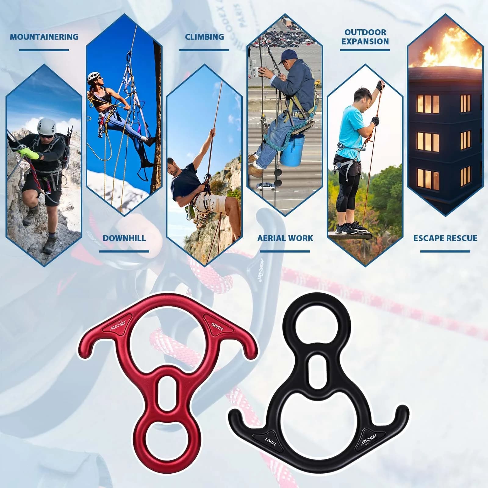 AOKWIT 50kN Rescue Figure 8 Descender 282g (9.95 oz) | Bent-Ear Belay Device for Climbing & Rescue - view 7