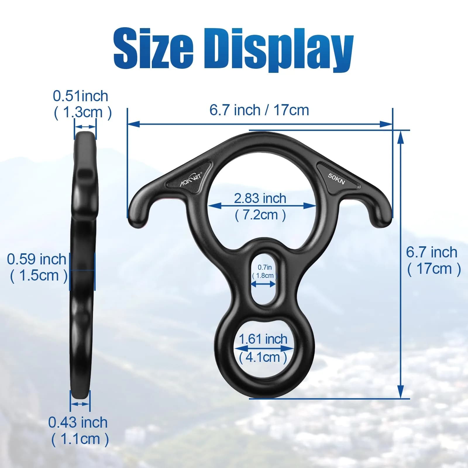 AOKWIT 50kN Rescue Figure 8 Descender 282g (9.95 oz) | Bent-Ear Belay Device for Climbing & Rescue - view 8