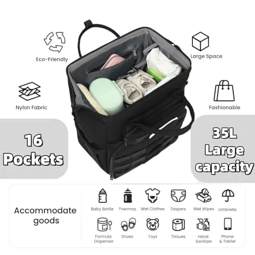 ROSEGIN Diaper Bag Backpack for Dad and Men, Large 35L Travel Baby Bag with Changing Pad & Insulated Pockets (Shadow Black) thumbnail 4