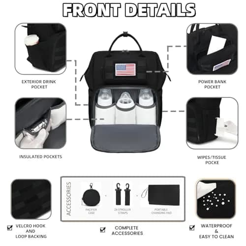 ROSEGIN Diaper Bag Backpack for Dad and Men, Large 35L Travel Baby Bag with Changing Pad & Insulated Pockets (Shadow Black) thumbnail 5