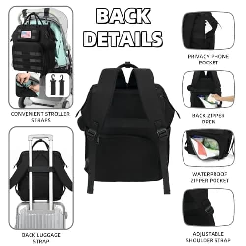 ROSEGIN Diaper Bag Backpack for Dad and Men, Large 35L Travel Baby Bag with Changing Pad & Insulated Pockets (Shadow Black) thumbnail 6