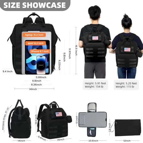 ROSEGIN Diaper Bag Backpack for Dad and Men, Large 35L Travel Baby Bag with Changing Pad & Insulated Pockets (Shadow Black) thumbnail 7