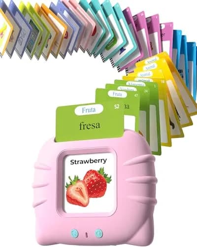 Airbition Bilingual Talking Flash Cards, 512 Words English Spanish Pink | Montessori Learning Toy for Toddlers thumbnail 1