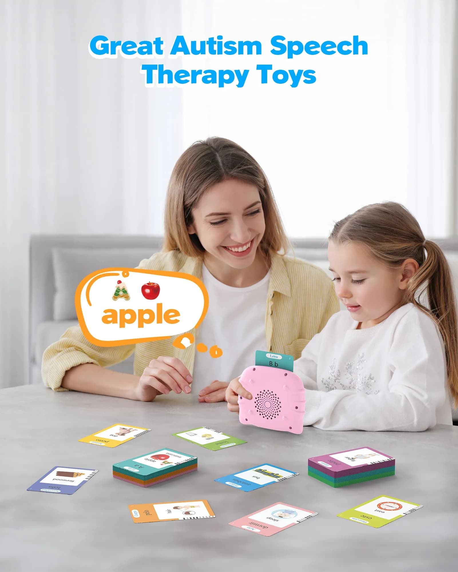 Airbition Bilingual Talking Flash Cards, 512 Words English Spanish Pink | Montessori Learning Toy for Toddlers - view 4