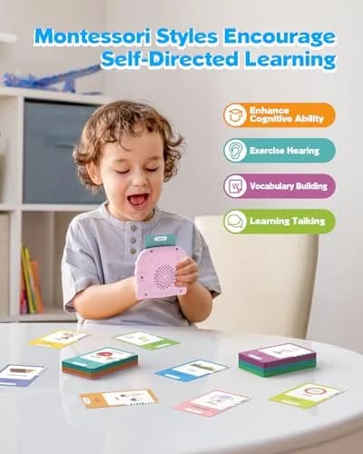 Airbition Bilingual Talking Flash Cards, 512 Words English Spanish Pink | Montessori Learning Toy for Toddlers thumbnail 3