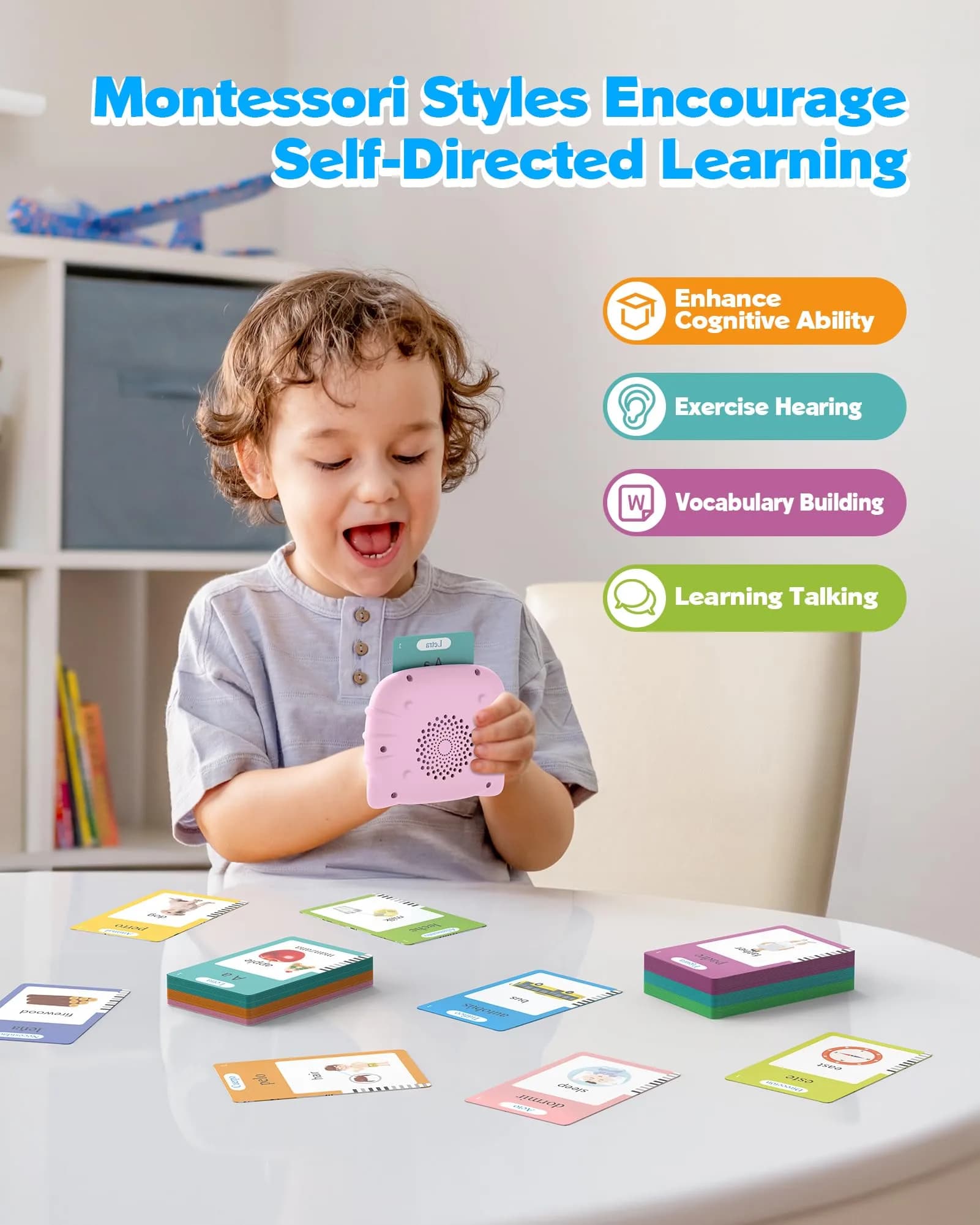 Airbition Bilingual Talking Flash Cards, 512 Words English Spanish Pink | Montessori Learning Toy for Toddlers - view 3