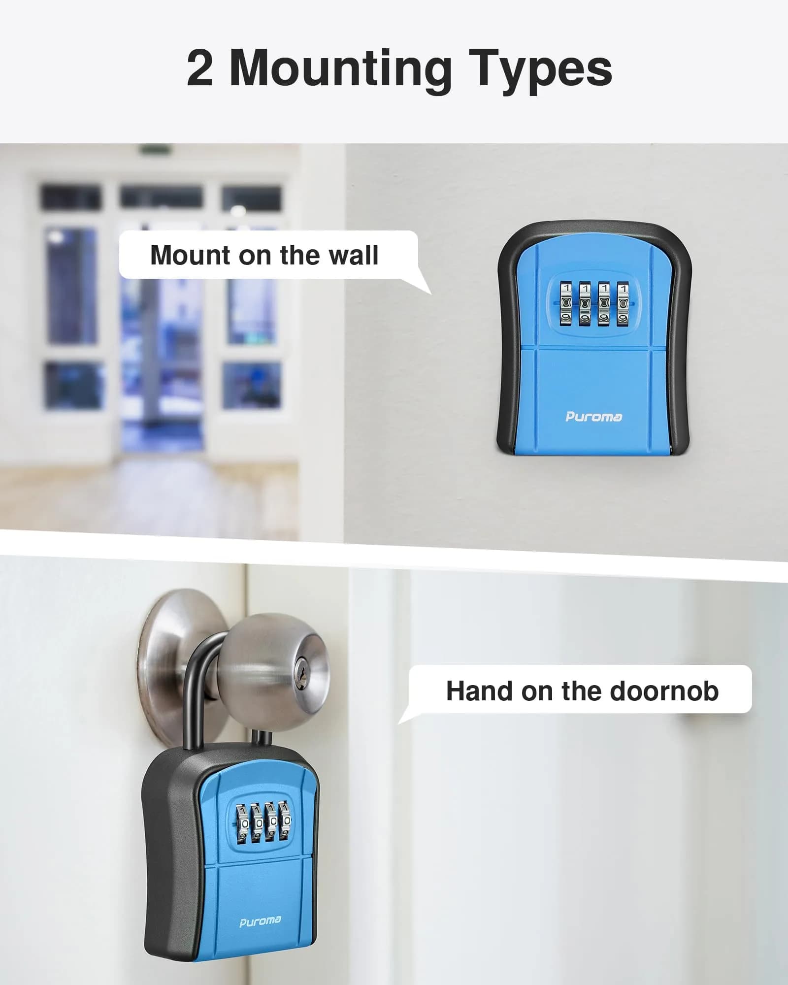 Puroma Blue Key Lock Box with 4-Digit Combination | 15.6 cm (6.14 in) Length - view 2