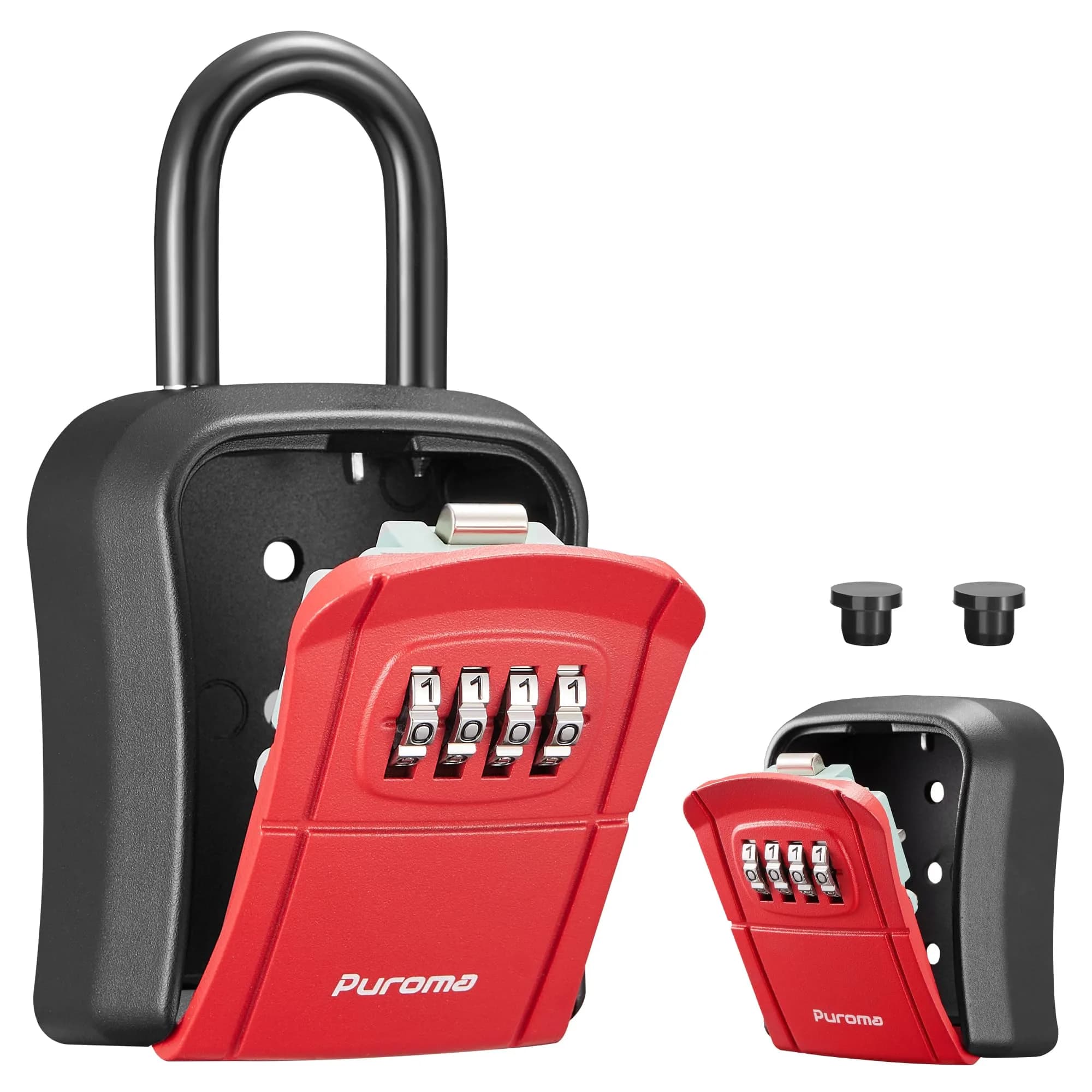 Puroma Red Key Lock Box Outdoor 4 Digit Combination Lockbox | Wall Mounted & Hangable - main product image