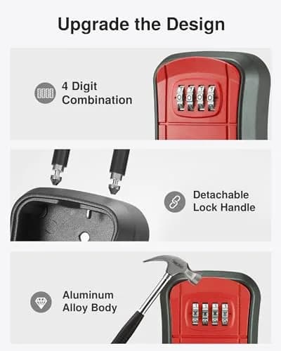 Puroma Red Key Lock Box Outdoor 4 Digit Combination Lockbox | Wall Mounted & Hangable thumbnail 4