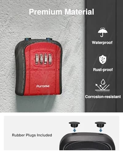 Puroma Red Key Lock Box Outdoor 4 Digit Combination Lockbox | Wall Mounted & Hangable thumbnail 5