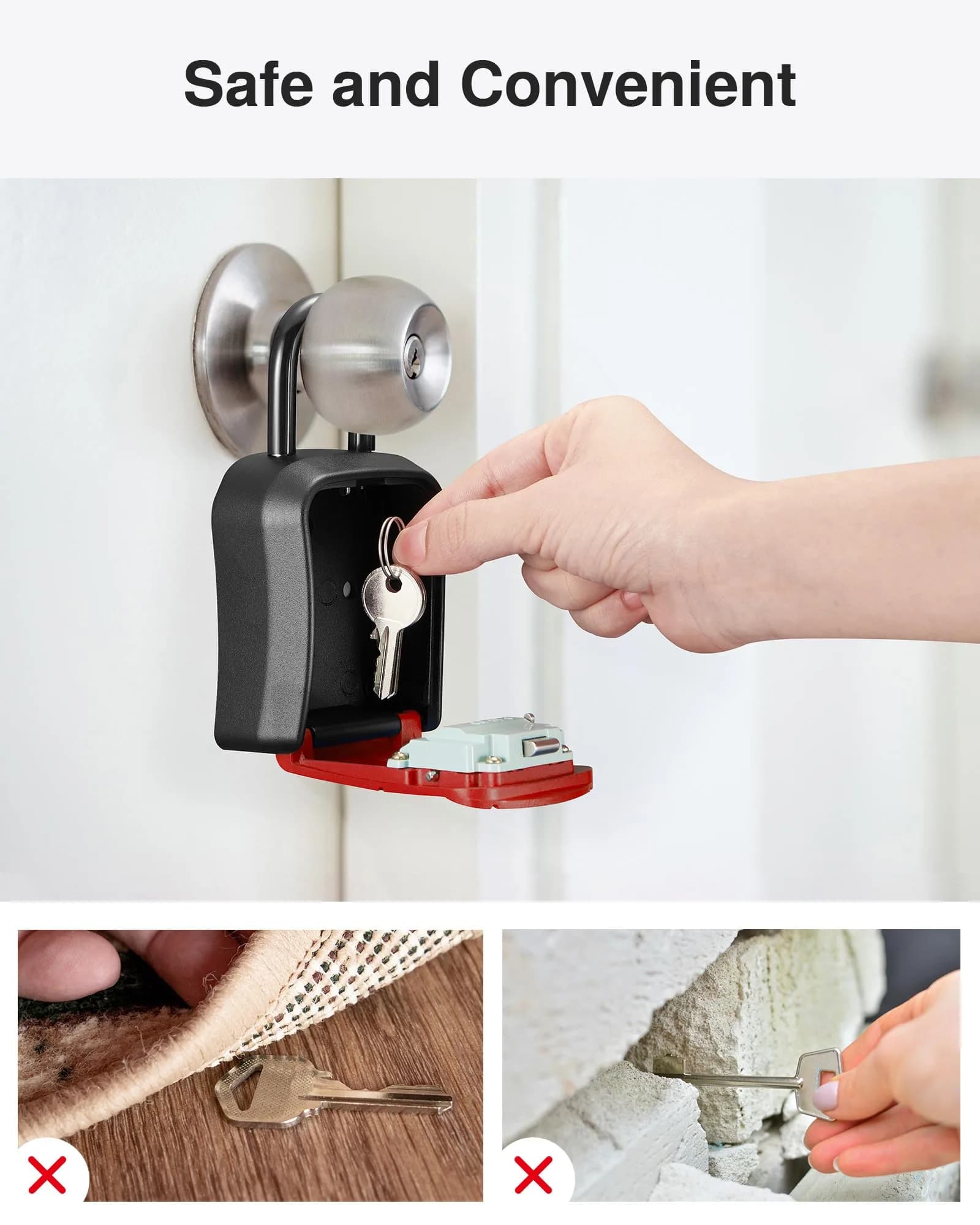 Puroma Red Key Lock Box Outdoor 4 Digit Combination Lockbox | Wall Mounted & Hangable - view 6