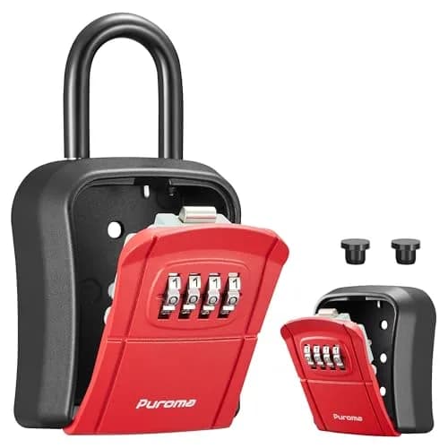 Puroma Red Key Lock Box Outdoor 4 Digit Combination Lockbox | Wall Mounted & Hangable thumbnail 1