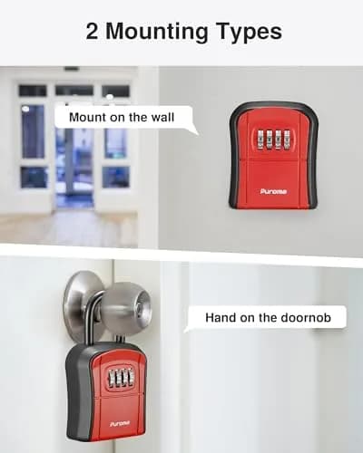 Puroma Red Key Lock Box Outdoor 4 Digit Combination Lockbox | Wall Mounted & Hangable thumbnail 2