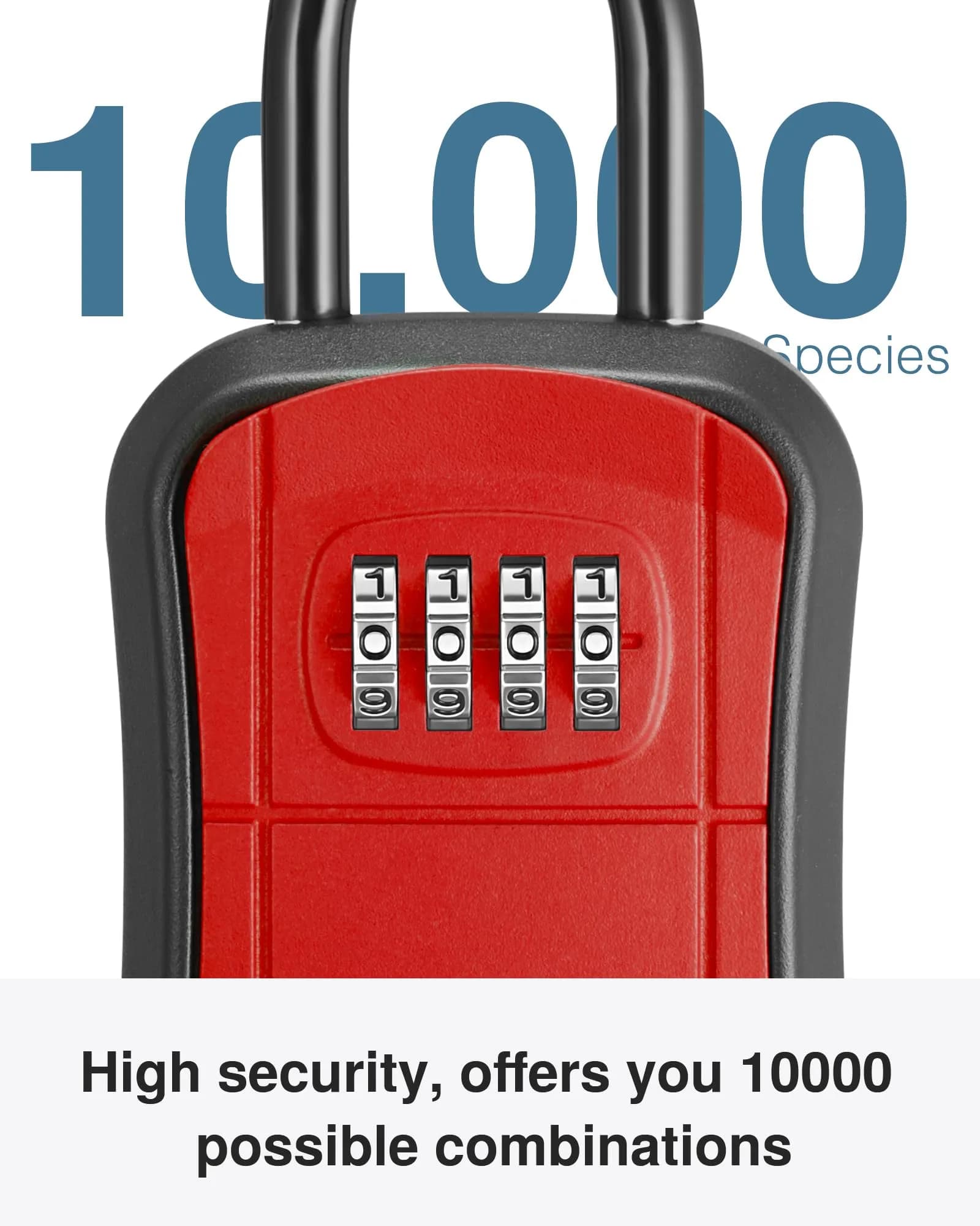 Puroma Red Key Lock Box Outdoor 4 Digit Combination Lockbox | Wall Mounted & Hangable - view 3