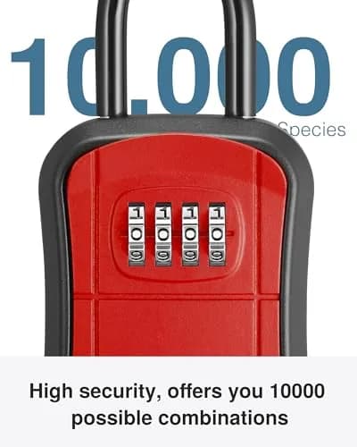 Puroma Red Key Lock Box Outdoor 4 Digit Combination Lockbox | Wall Mounted & Hangable thumbnail 3