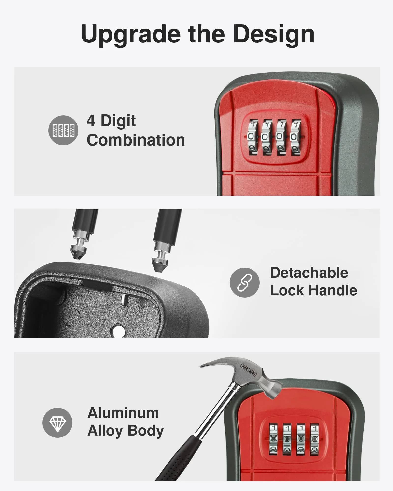 Puroma Red Key Lock Box Outdoor 4 Digit Combination Lockbox | Wall Mounted & Hangable - view 4