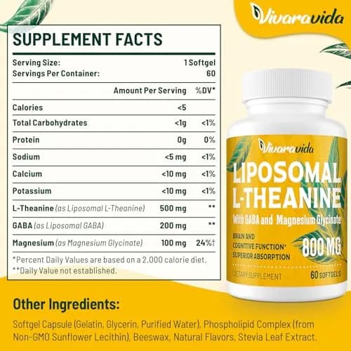 Vivaravida L-Theanine 800mg Supplement with GABA & Magnesium Glycinate | Sleep & Relaxation Support thumbnail 2