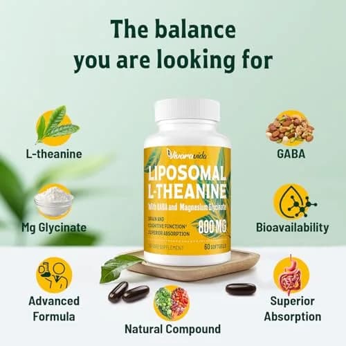 Vivaravida L-Theanine 800mg Supplement with GABA and Magnesium Glycinate | Sleep & Relaxation (60 Softgels) thumbnail 4