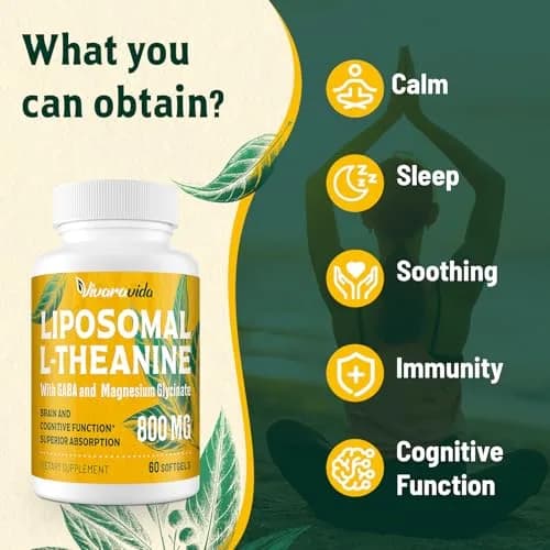 Vivaravida L-Theanine 800mg Supplement with GABA and Magnesium Glycinate | Sleep & Relaxation (60 Softgels) thumbnail 3