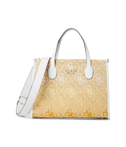 GUESS Silvana Raffia Tote | Modern Top-Handle Bag with Gold Hardware (13.25 in) thumbnail 1