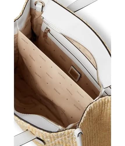 GUESS Silvana Raffia Tote | Modern Top-Handle Bag with Gold Hardware (13.25 in) thumbnail 3