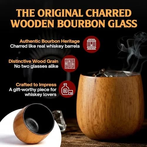 Oaksip Charred Wooden Bourbon Glass | Flavor Preserving Old Fashioned Glass | Whiskey & Bourbon Gift for Men, Dad, Brother thumbnail 2