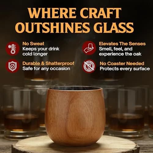 Oaksip Charred Wooden Bourbon Glass | Flavor Preserving Old Fashioned Glass | Whiskey & Bourbon Gift for Men, Dad, Brother thumbnail 3