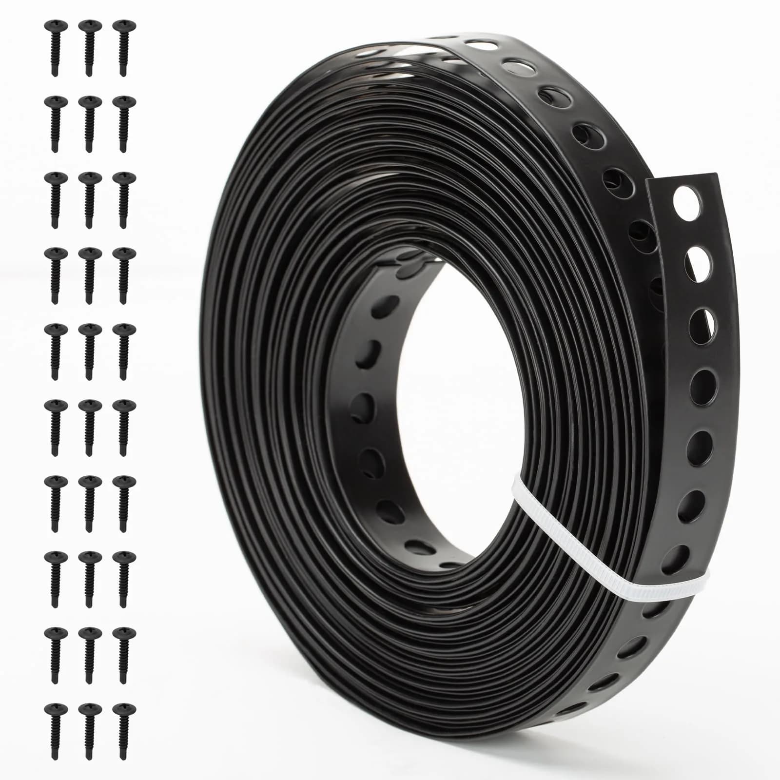 AxiSculpt Black Metal Strap with Holes 33 ft (9.9 m) | Heavy Duty Galvanized Steel Securing Band with 30 Screws - main product image