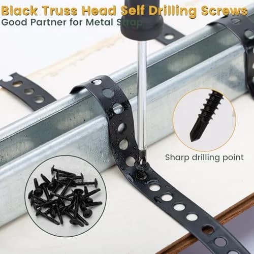 AxiSculpt Black Metal Strap with Holes 33 ft (9.9 m) | Heavy Duty Galvanized Steel Securing Band with 30 Screws thumbnail 4