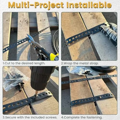 AxiSculpt Black Metal Strap with Holes 33 ft (9.9 m) | Heavy Duty Galvanized Steel Securing Band with 30 Screws thumbnail 5