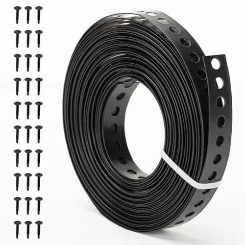 AxiSculpt Black Metal Strap with Holes 33 ft (9.9 m) | Heavy Duty Galvanized Steel Securing Band with 30 Screws thumbnail 1