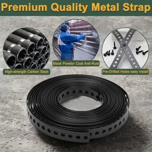 AxiSculpt Black Metal Strap with Holes 33 ft (9.9 m) | Heavy Duty Galvanized Steel Securing Band with 30 Screws thumbnail 3