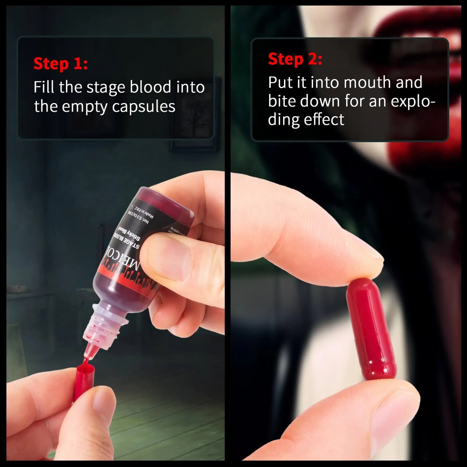 MEICOLY Edible Fake Blood with Capsules | 30ml (1.06 Fl Oz) Realistic Stage Blood for SFX Makeup - view 5