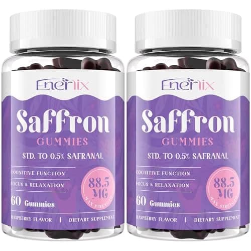 Enerlix Saffron Supplement Gummies for Mood & Focus, 60 Count (Pack of 2) | Vegan, Organic, Fast Absorption thumbnail 1